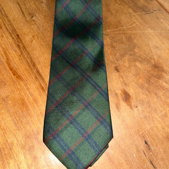 Ferragamo Vintage Silk Tie, Dark Green Plaid, Made in Italy - Picture 4 of 5
